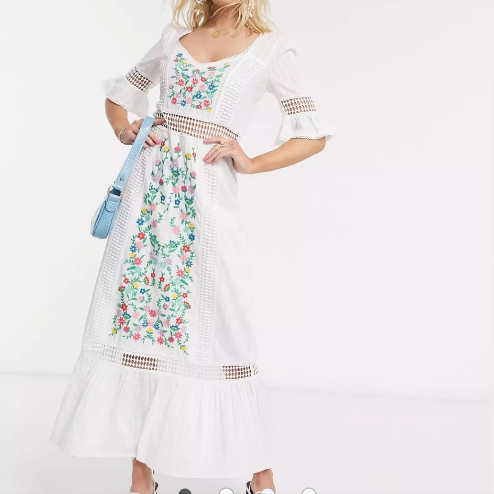 Asos white embroidered maxi dress